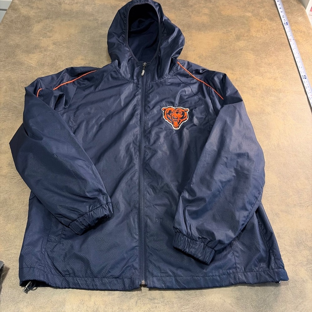 NFL Chicago Bears Windbreaker Jacket Mens Medium Navy Blue Full Zip Hooded